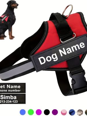Customizable Reflective Dog Harness - Anti-Escape, Adjustable Pet Chest Vest with Personalized Name & Phone Number Patch, Durable Polyester, Striped Design, Hand-Wash Only, Harness for Dogs