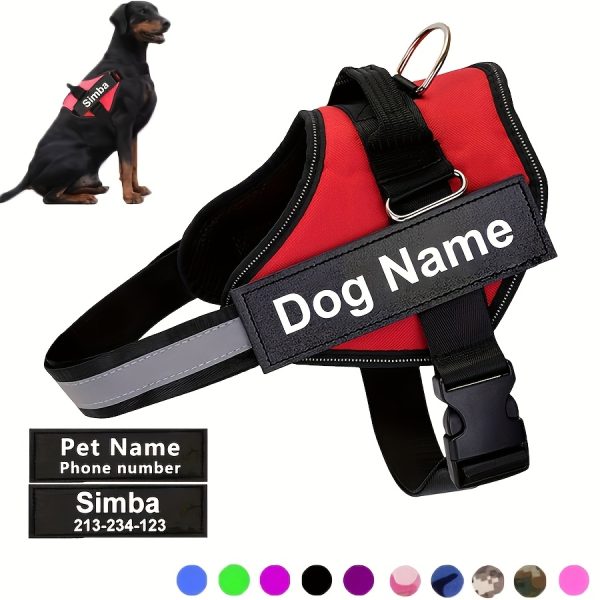 product-fancy-3aa4f852-39d8-4e3a-855a-7a69af6ce04f Customizable Reflective Dog Harness - Anti-Escape, Adjustable Pet Chest Vest with Personalized Name & Phone Number Patch, Durable Polyester, Striped Design, Hand-Wash Only, Harness for Dogs