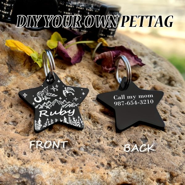 [Custom Edition] ENGRAVNOVE Exclusive Custom Double-Sided Deep-Engraved Small Dog Accessory Pet Tag, Dog Name Tag, Cat Name Tag, with the Design Theme "A Small Boat on the Lake Drifting with the Wind, Ripples Hidden in Autumn". Stainless Steel Cat
