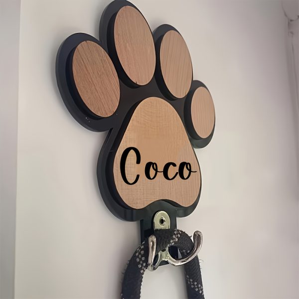 Personalized Dog Wall Hook | Paw Print - Custom Carved Name/Date/Text Suitable for Collar & Coat Hanger, Wood Pet Memorial Gift, Durable Hanging Hook for Coats, Collars, Keys - for Entryway,, Pet Store Display