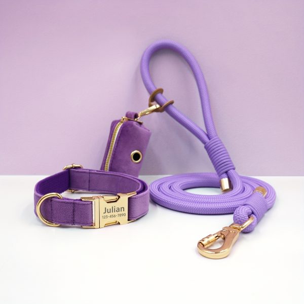 product-fancy-418db706-59d8-44d1-9437-077d27d177fc Customizable Soft and Comfortable Velvet Pet Dog Collar with High-Tensile Zinc Alloy Hook Buckle, Hand-Woven Round Rope Waste Bag Set. Free Laser Engraving of Pet Dog's Name and Owner's Phone Number. Dog Birthday Gift, Wedding Gift, Christmas Gift