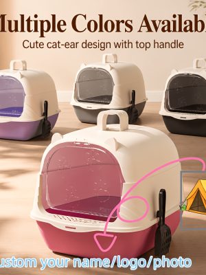 AAA+ Switchable Open/Semi-Enclosed Cat Litter Box, Extra Large Jumbo Size for Multi-Cat Households, Splash-Proof and Anti-Tracking, Dual-Mode Over-the-Top Litter Pan, Low-Entry for Easy Cleaning, Suitable for Adult and Senior Cats