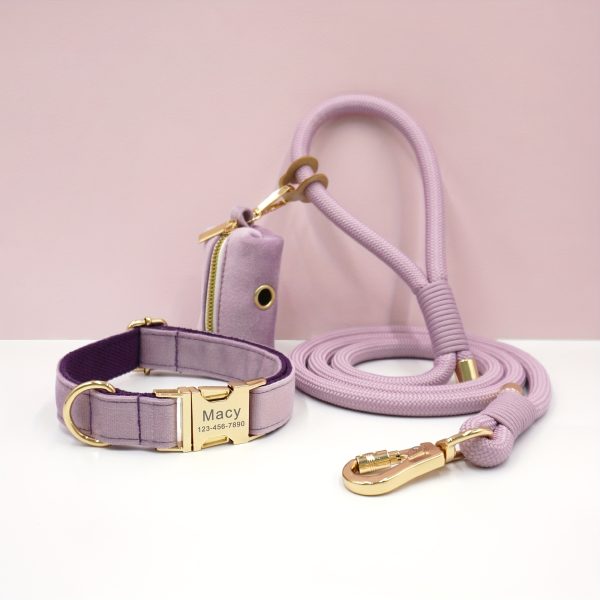 product-fancy-46125ed9-7b2f-42a7-aca5-d9201dcb0fb0 Customizable Soft and Comfortable Velvet Pet Dog Collar with High-Tensile Zinc Alloy Hook Buckle, Hand-Woven Round Rope Waste Bag Set. Free Laser Engraving of Pet Dog's Name and Owner's Phone Number. Dog Birthday Gift, Wedding Gift, Christmas Gift