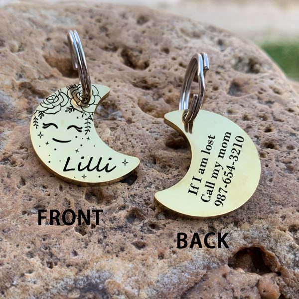 [Custom Edition] ENGRAVNOVE Exclusive Custom Double-Sided Deep-Engraved Small Dog Accessory Pet Tag, Dog Name Tag, Cat Name Tag, with the Design Theme "A Small Boat on the Lake Drifting with the Wind, Ripples Hidden in Autumn". Stainless Steel Cat