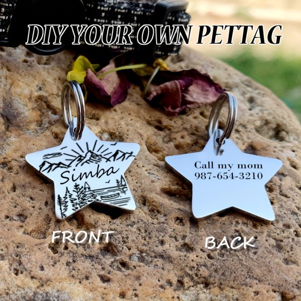 [Custom Edition] ENGRAVNOVE Exclusive Custom Double-Sided Deep-Engraved Small Dog Accessory Pet Tag, Dog Name Tag, Cat Name Tag, with the Design Theme "A Small Boat on the Lake Drifting with the Wind, Ripples Hidden in Autumn". Stainless Steel Cat