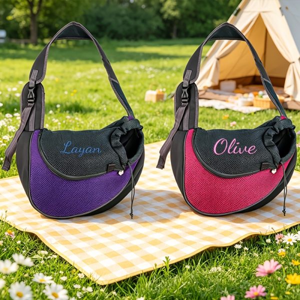 Custom Embroidered Pet Outing Shoulder Bag, Mesh Breathable Adjustable Shoulder Strap Cat and Dog Portable Carrier, Available in 5 Colors and 2 Sizes, Outdoor Pet Walking Bag, Cat and Dog Personal Carry Storage Bag, a Practical and Thoughtful Gift