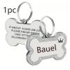 1pc Personalized Glitter Dog Tag - Custom Engraved Bone ID Tag with Name and Text, Pink Sparkle Surface, Paw Print Design, Perfect for Dog Collars & Leashes