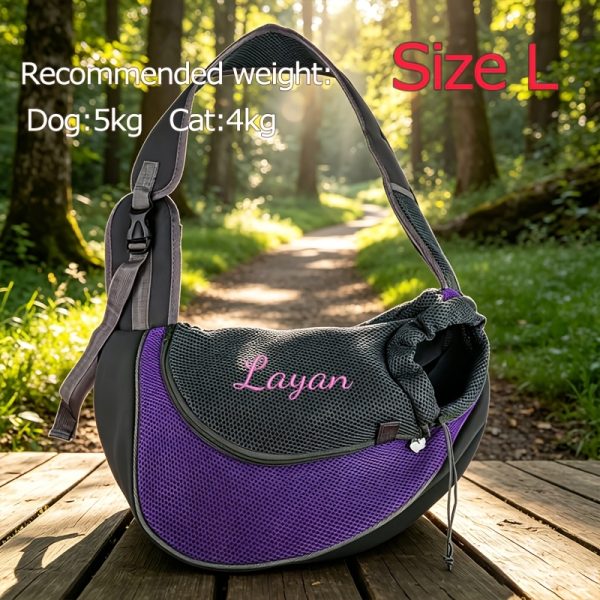 Custom Embroidered Pet Outing Shoulder Bag, Mesh Breathable Adjustable Shoulder Strap Cat and Dog Portable Carrier, Available in 5 Colors and 2 Sizes, Outdoor Pet Walking Bag, Cat and Dog Personal Carry Storage Bag, a Practical and Thoughtful Gift