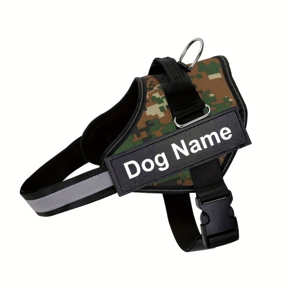 product-fancy-610f02bf-9b34-4a10-8bc6-8feffafc9e11 Customizable Reflective Dog Harness - Anti-Escape, Adjustable Pet Chest Vest with Personalized Name & Phone Number Patch, Durable Polyester, Striped Design, Hand-Wash Only, Harness for Dogs