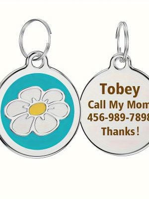 1pc Personalized Engraved Dog ID Tag • Round Cute Flower Pet ID Tag for Dogs and Cats • With Name & Phone Number • Perfect Gift for Small to Medium-Sized Puppies