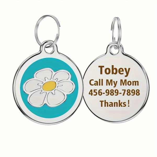 1pc Personalized Engraved Dog ID Tag • Round Cute Flower Pet ID Tag for Dogs and Cats • With Name & Phone Number • Perfect Gift for Small to Medium-Sized Puppies