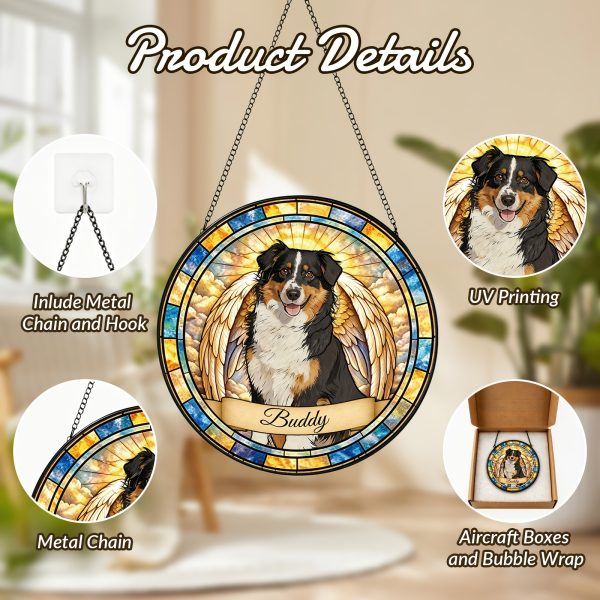 Personalized Dog Portrait Stained Sun Catcher - Custom Pet Memorial Gift with Your Dog' Name & Photo/Text, Suitable for Pet Lovers, Window Hanging Decor for,, or Pet Store Display - Sentimental