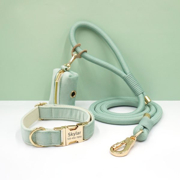 product-fancy-6559173a-501e-4fd4-8646-dbb54e59b448 Customizable Soft and Comfortable Velvet Pet Dog Collar with High-Tensile Zinc Alloy Hook Buckle, Hand-Woven Round Rope Waste Bag Set. Free Laser Engraving of Pet Dog's Name and Owner's Phone Number. Dog Birthday Gift, Wedding Gift, Christmas Gift