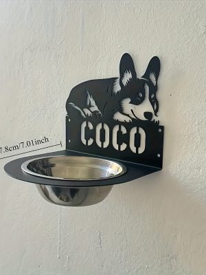 1. Customizable stainless steel dog bowl rack - height adjustable, including a 5.51-inch diameter bowl, durable black design, perfect gift for pet enthusiasts, stylish and sturdy pet feeding solution