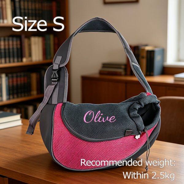 Custom Embroidered Pet Outing Shoulder Bag, Mesh Breathable Adjustable Shoulder Strap Cat and Dog Portable Carrier, Available in 5 Colors and 2 Sizes, Outdoor Pet Walking Bag, Cat and Dog Personal Carry Storage Bag, a Practical and Thoughtful Gift