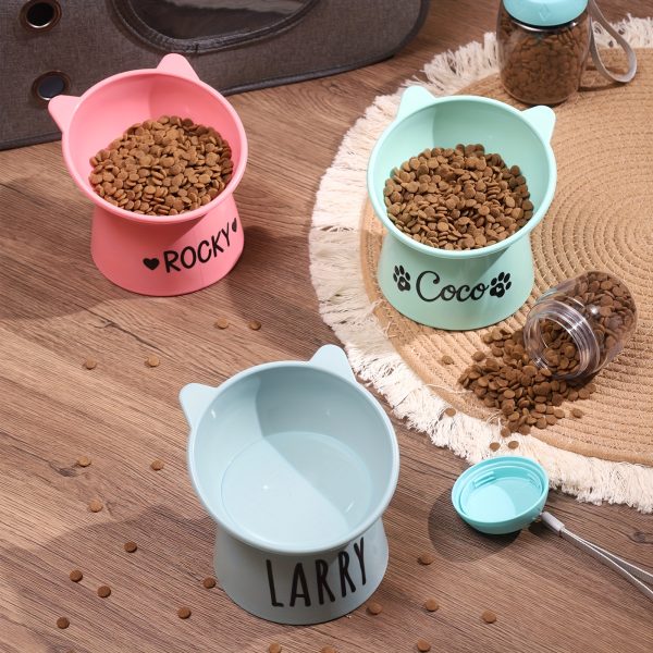 Customized Cute Cat And Dog Bowls, Personalized Plastic Dopamine-Colored Pet Bowls, Water Bowls for Pets, Slanted Pet Bowls for Neck Protection, a Great Gift for Pets