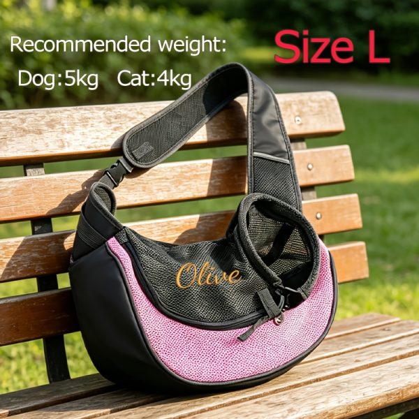 Custom Embroidered Pet Outing Shoulder Bag, Mesh Breathable Adjustable Shoulder Strap Cat and Dog Portable Carrier, Available in 5 Colors and 2 Sizes, Outdoor Pet Walking Bag, Cat and Dog Personal Carry Storage Bag, a Practical and Thoughtful Gift