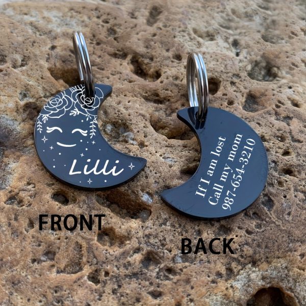 [Custom Edition] ENGRAVNOVE Exclusive Custom Double-Sided Deep-Engraved Small Dog Accessory Pet Tag, Dog Name Tag, Cat Name Tag, with the Design Theme "A Small Boat on the Lake Drifting with the Wind, Ripples Hidden in Autumn". Stainless Steel Cat