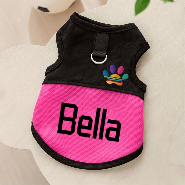 [Customized Colored Logo] - Pet Customizable - Breathable Mesh Vest - Suitable for Cats And Dogs - with Paw Print Design And D-Ring - for Leash Use - Available in Pink, Blue, Green, Lemon Yellow, And Light Purple - with 4 Sizes to Choose from