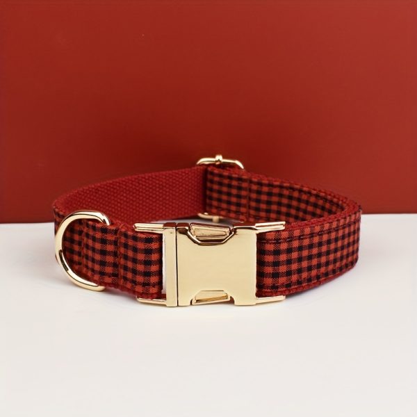 product-fancy-6af7db61-b79b-4465-81cb-df8c32d0136d XINXIPETS Customized Plaid Dog Collar - Adjustable Metal Buckle, Personalized Name & Phone Engraving, Durable Polyester, Multi-Color Options for All Dog Sizes, Anti-Loss Safety Design, Dog Collar Personalized, Goldtoned Metal