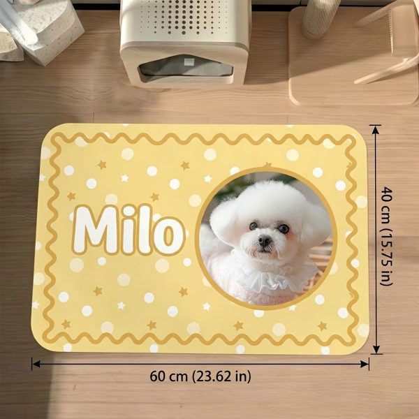 1pc Custom Pet Photo And Name Feeding Mat, Pet Bowl Placemat, Water Bowl Spill Mat, Crate Liner, Pet Daily Supplies, Indoor Pet Grooming Floor Mat, for Pet Owners, New Puppy Parents, New Pet Welcome Gift, Dog Birthday Present