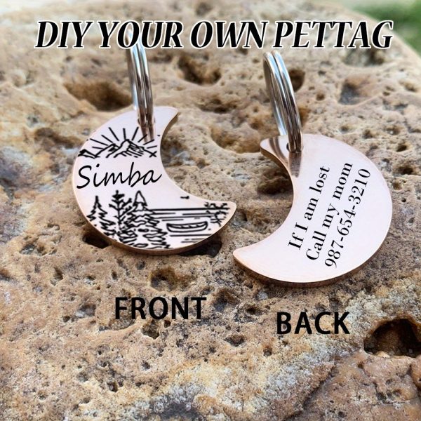 [Custom Edition] ENGRAVNOVE Exclusive Custom Double-Sided Deep-Engraved Small Dog Accessory Pet Tag, Dog Name Tag, Cat Name Tag, with the Design Theme "A Small Boat on the Lake Drifting with the Wind, Ripples Hidden in Autumn". Stainless Steel Cat