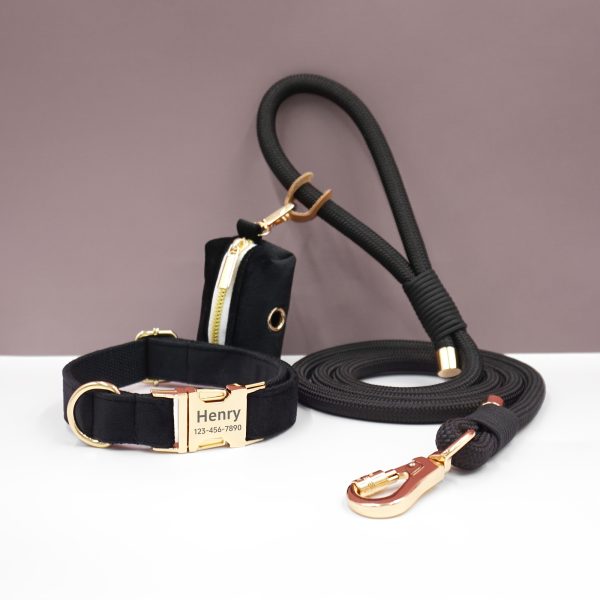 product-fancy-70f17a0a-fc37-4eb6-a699-5b0827a298c8 Customizable Soft and Comfortable Velvet Pet Dog Collar with High-Tensile Zinc Alloy Hook Buckle, Hand-Woven Round Rope Waste Bag Set. Free Laser Engraving of Pet Dog's Name and Owner's Phone Number. Dog Birthday Gift, Wedding Gift, Christmas Gift