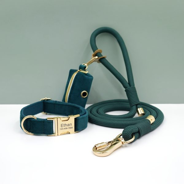product-fancy-725f8dbb-fcd8-49ec-adfa-104053a2105f Customizable Soft and Comfortable Velvet Pet Dog Collar with High-Tensile Zinc Alloy Hook Buckle, Hand-Woven Round Rope Waste Bag Set. Free Laser Engraving of Pet Dog's Name and Owner's Phone Number. Dog Birthday Gift, Wedding Gift, Christmas Gift