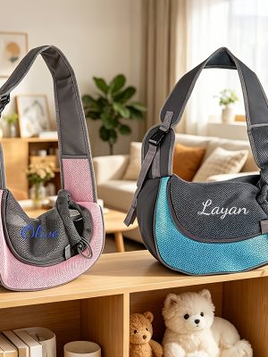 Custom Embroidered Pet Outing Shoulder Bag, Mesh Breathable Adjustable Shoulder Strap Cat and Dog Portable Carrier, Available in 5 Colors and 2 Sizes, Outdoor Pet Walking Bag, Cat and Dog Personal Carry Storage Bag, a Practical and Thoughtful Gift