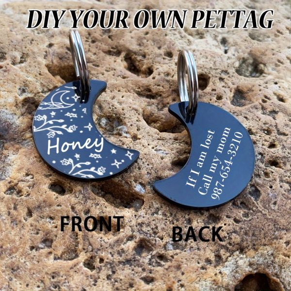 [Custom Edition] ENGRAVNOVE Exclusive Custom Double-Sided Deep-Engraved Small Dog Accessory Pet Tag, Dog Name Tag, Cat Name Tag, with the Design Theme "A Small Boat on the Lake Drifting with the Wind, Ripples Hidden in Autumn". Stainless Steel Cat