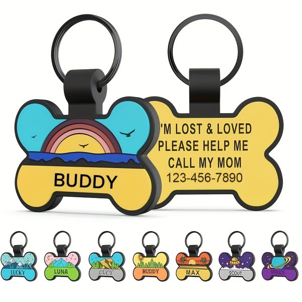 Customized Silent Bone-Shaped Dog Tag with Silicone Material for Pet Identity, Engraved Personalized Pet Tag for Dogs and Cats