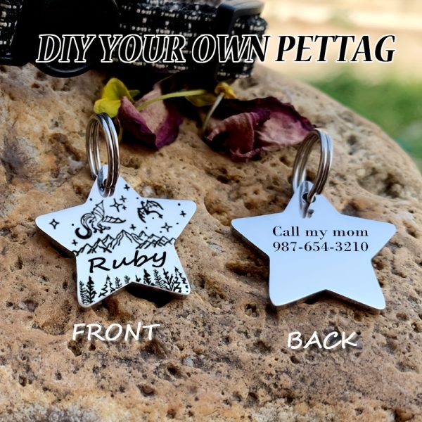 [Custom Edition] ENGRAVNOVE Exclusive Custom Double-Sided Deep-Engraved Small Dog Accessory Pet Tag, Dog Name Tag, Cat Name Tag, with the Design Theme "A Small Boat on the Lake Drifting with the Wind, Ripples Hidden in Autumn". Stainless Steel Cat