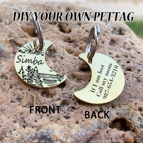 [Custom Edition] ENGRAVNOVE Exclusive Custom Double-Sided Deep-Engraved Small Dog Accessory Pet Tag, Dog Name Tag, Cat Name Tag, with the Design Theme "A Small Boat on the Lake Drifting with the Wind, Ripples Hidden in Autumn". Stainless Steel Cat