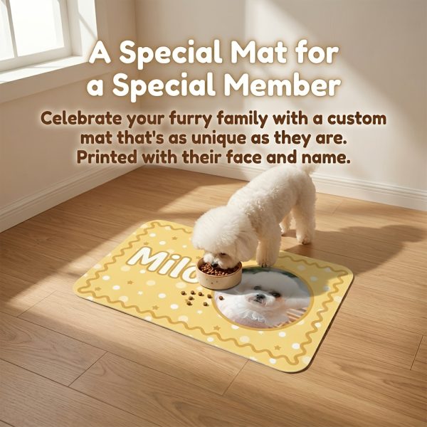 1pc Custom Pet Photo And Name Feeding Mat, Pet Bowl Placemat, Water Bowl Spill Mat, Crate Liner, Pet Daily Supplies, Indoor Pet Grooming Floor Mat, for Pet Owners, New Puppy Parents, New Pet Welcome Gift, Dog Birthday Present