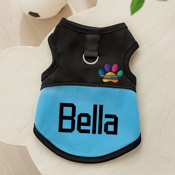 [Customized Colored Logo] - Pet Customizable - Breathable Mesh Vest - Suitable for Cats And Dogs - with Paw Print Design And D-Ring - for Leash Use - Available in Pink, Blue, Green, Lemon Yellow, And Light Purple - with 4 Sizes to Choose from