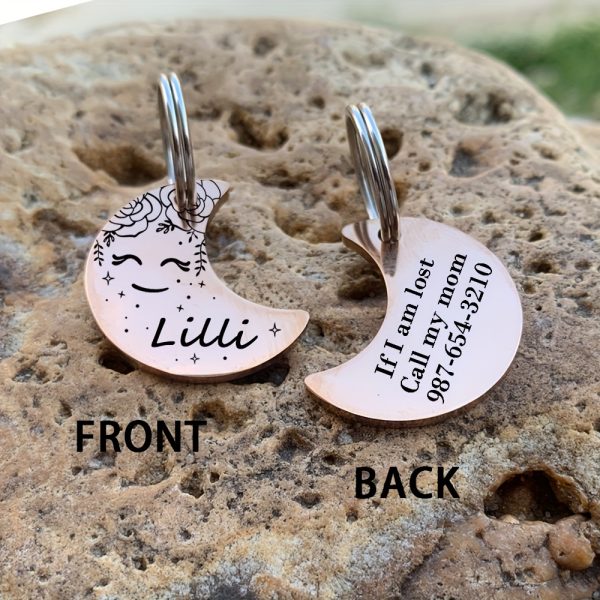[Custom Edition] ENGRAVNOVE Exclusive Custom Double-Sided Deep-Engraved Small Dog Accessory Pet Tag, Dog Name Tag, Cat Name Tag, with the Design Theme "A Small Boat on the Lake Drifting with the Wind, Ripples Hidden in Autumn". Stainless Steel Cat