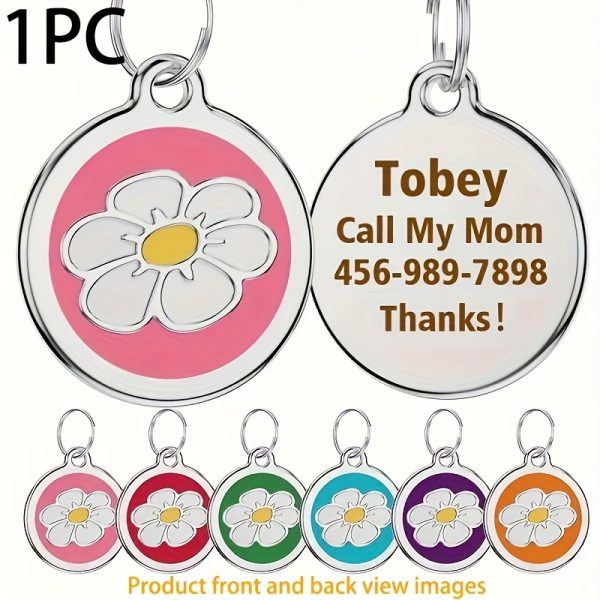 1pc Personalized Engraved Dog ID Tag • Round Cute Flower Pet ID Tag for Dogs and Cats • With Name & Phone Number • Perfect Gift for Small to Medium-Sized Puppies