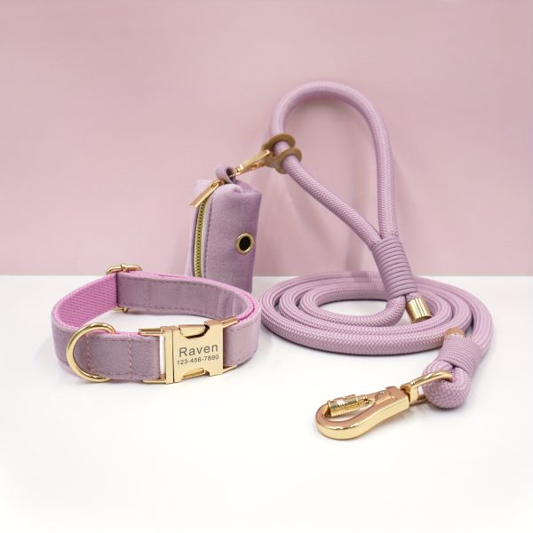 product-fancy-87f0adc5-79d8-42e1-bfc2-0554de521c65 Customizable Soft and Comfortable Velvet Pet Dog Collar with High-Tensile Zinc Alloy Hook Buckle, Hand-Woven Round Rope Waste Bag Set. Free Laser Engraving of Pet Dog's Name and Owner's Phone Number. Dog Birthday Gift, Wedding Gift, Christmas Gift