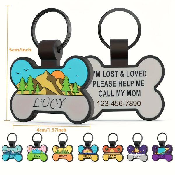 Customized Silent Bone-Shaped Dog Tag with Silicone Material for Pet Identity, Engraved Personalized Pet Tag for Dogs and Cats