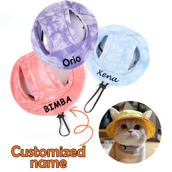 [Customized]Personalized Pet Bucket Hat Custom Name Font Pet Sun Cap for Dogs Cats Outdoor Adjustable Pet Hat Cute Puppy Kitty Fashion Additions