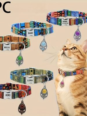 A Personalized Bohemian-Style Pet Collar with a Metal Buckle, Customizable Name And Phone Number Tag, Adjustable Anti-Loss Cat Collar, Soft, Comfortable, And Durable Accessory, Ideal for Outdoor Dog Walking, Perfect Gift for Medium And Small Dogs!
