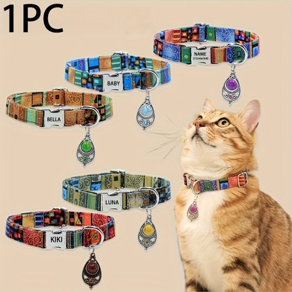 A Personalized Bohemian-Style Pet Collar with a Metal Buckle, Customizable Name And Phone Number Tag, Adjustable Anti-Loss Cat Collar, Soft, Comfortable, And Durable Accessory, Ideal for Outdoor Dog Walking, Perfect Gift for Medium And Small Dogs!