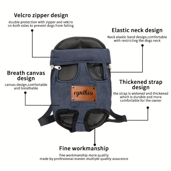 Custom 1pc Dog Carrier Bag, Self-Defined Text Dog Carrier Bag, Adjustable Pet Harness for Small to Medium Dogs and Cats, Breathable and Heat-Resistant, Quick-Release Safety Buckle, Comfortable Chest Harness, Zipper Closure