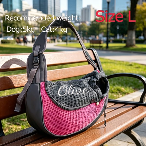 Custom Embroidered Pet Outing Shoulder Bag, Mesh Breathable Adjustable Shoulder Strap Cat and Dog Portable Carrier, Available in 5 Colors and 2 Sizes, Outdoor Pet Walking Bag, Cat and Dog Personal Carry Storage Bag, a Practical and Thoughtful Gift