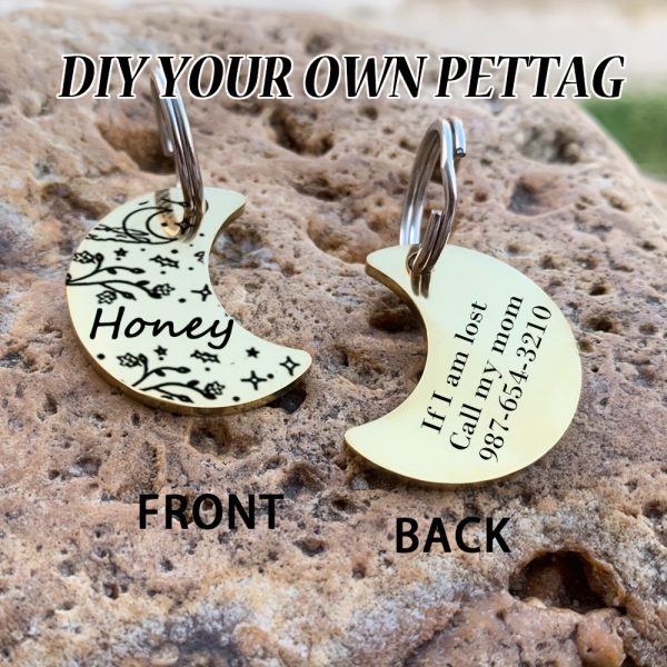 [Custom Edition] ENGRAVNOVE Exclusive Custom Double-Sided Deep-Engraved Small Dog Accessory Pet Tag, Dog Name Tag, Cat Name Tag, with the Design Theme "A Small Boat on the Lake Drifting with the Wind, Ripples Hidden in Autumn". Stainless Steel Cat
