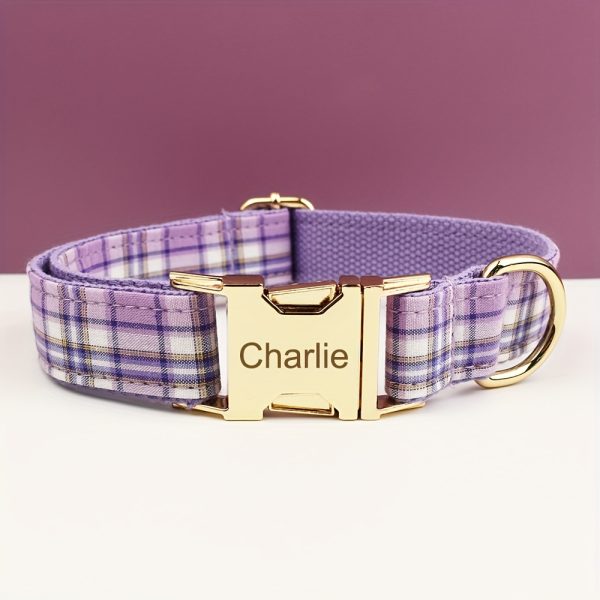 product-fancy-9312efbf-2363-43c7-8bda-9cf0e1962387 XINXIPETS Customized Plaid Dog Collar - Adjustable Metal Buckle, Personalized Name & Phone Engraving, Durable Polyester, Multi-Color Options for All Dog Sizes, Anti-Loss Safety Design, Dog Collar Personalized, Goldtoned Metal