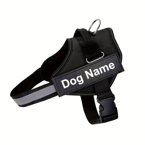 product-fancy-980e5c46-024f-4e87-8892-8d73d9e5912c Customizable Reflective Dog Harness - Anti-Escape, Adjustable Pet Chest Vest with Personalized Name & Phone Number Patch, Durable Polyester, Striped Design, Hand-Wash Only, Harness for Dogs