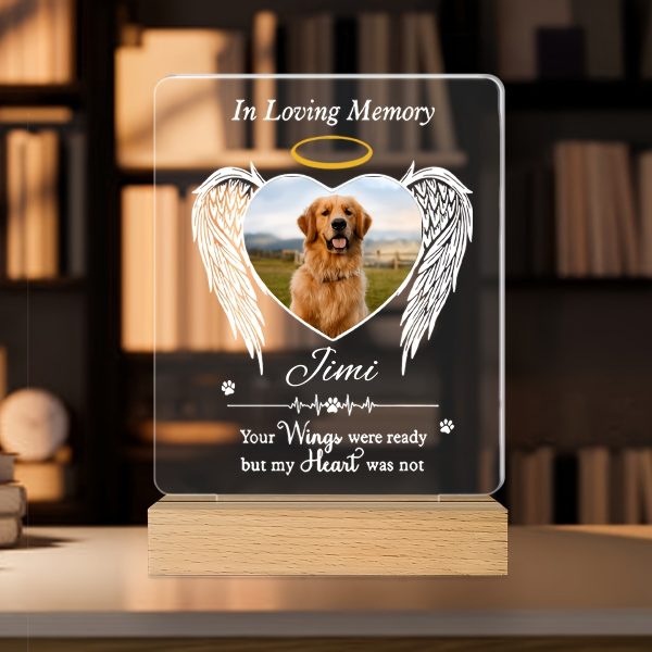 Personalized Acrylic Commemorative Pet Frame with Customized Photos And Text - Angel Wing Design, Desktop Display, Durable Souvenir, Suitable for Mourning Families, Modern, Suitable for Dogs And Cats, Pet Souvenir