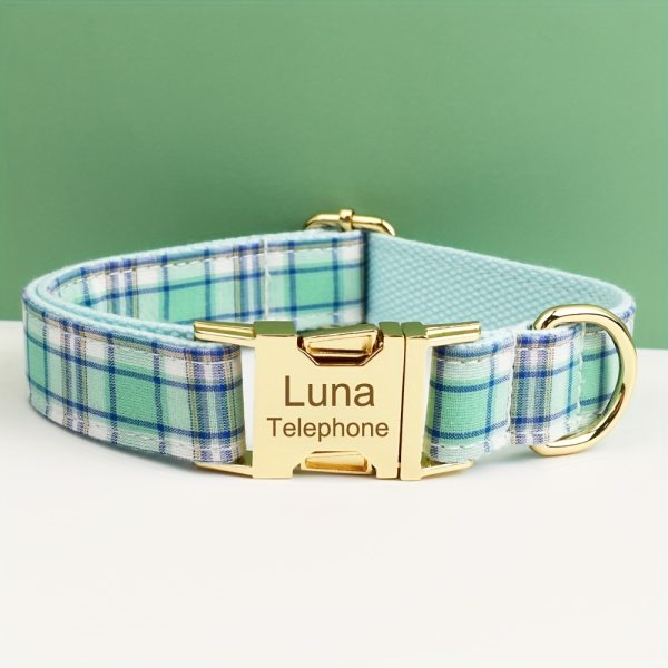 product-fancy-9d8942f5-0ab3-4e36-ab55-a8a703fea780 XINXIPETS Customized Plaid Dog Collar - Adjustable Metal Buckle, Personalized Name & Phone Engraving, Durable Polyester, Multi-Color Options for All Dog Sizes, Anti-Loss Safety Design, Dog Collar Personalized, Goldtoned Metal