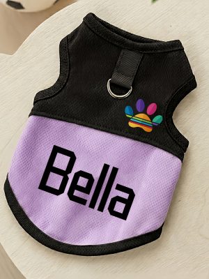 [Customized Colored Logo] - Pet Customizable - Breathable Mesh Vest - Suitable for Cats And Dogs - with Paw Print Design And D-Ring - for Leash Use - Available in Pink, Blue, Green, Lemon Yellow, And Light Purple - with 4 Sizes to Choose from
